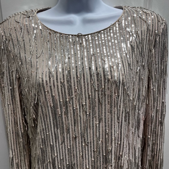 Eliza J Women’s fringed sequin long sleeve cocktail party dress size 14 - Picture 3 of 9